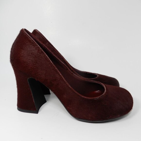 Jeffrey Campbell Buxom Pumps Heels Size 5.5 Genuine Calf Hair Wine Burgundy NEW - Picture 4 of 12